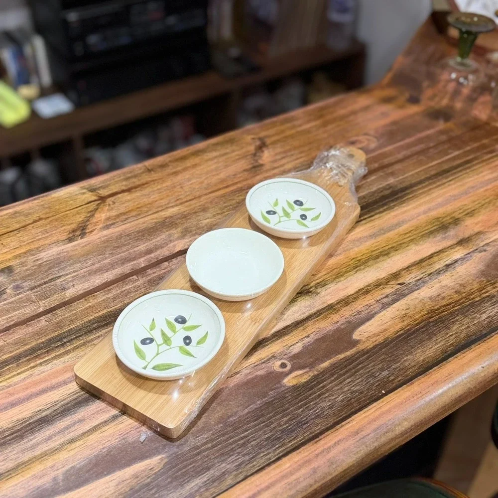 Olive Oil Dipping Bowl Plates Set (3) 4